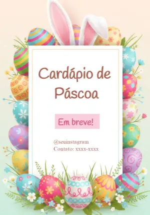 Cardápio de Páscoa Digital Editável com Ovos Coloridos e Coelho