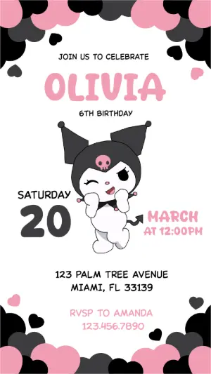 Kuromi Birthday Invitation | Pink & Black Editable Template