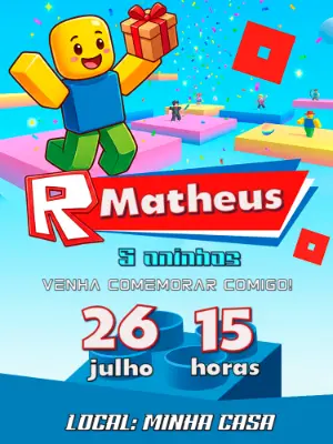 Convite Digital Roblox: Modelo de Aniversário Infantil Editável