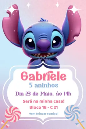 Convite Animado Aniversário Stitch para Editar Online