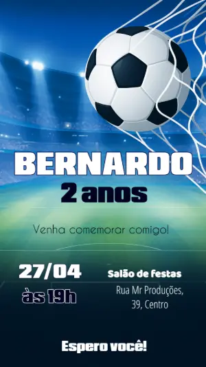 Convite de Aniversário Futebol com Bola no Gol para Editar