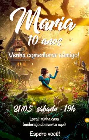 Convite Aniversário Branca de Neve Editável Online
