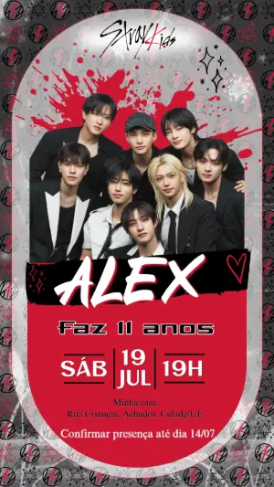 Convite de Aniversário Stray Kids K-pop Moderno Editável