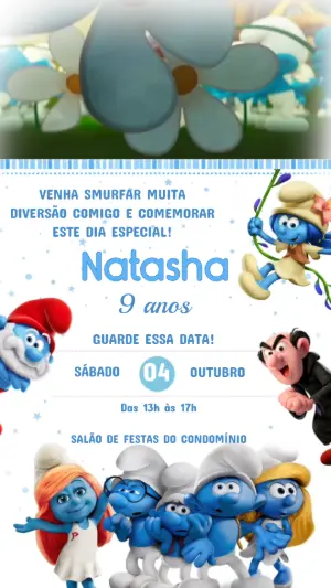 Vídeo Convite de Aniversário Smurfs Azul para Editar