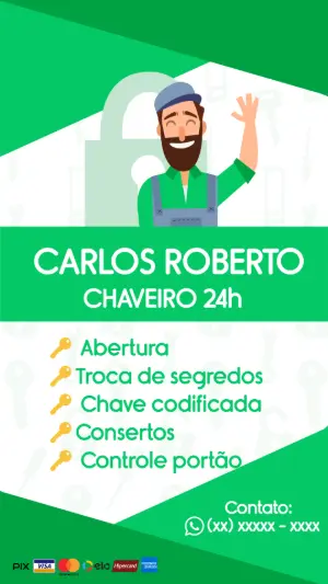 Cartão de Visita Chaveiro Profissional para Editar Online