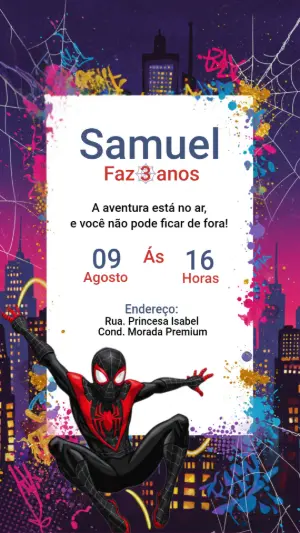 Convite Aniversário Homem-Aranha Miles Morales para Editar