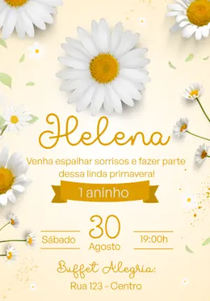 Convite de Aniversário Floral com Margaridas para Editar