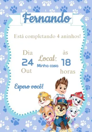 Invito di compleanno Paw Patrol – Statico – Priscila