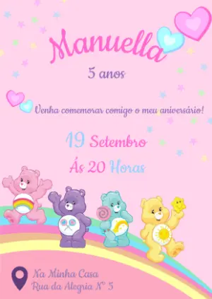 Convite Aniversário Ursinhos Carinhosos para Editar Online