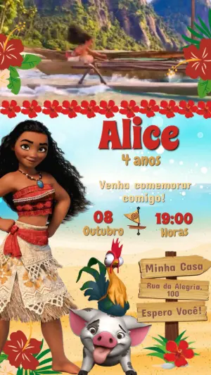 Convite Animado Moana: Vídeo de Aniversário para Editar