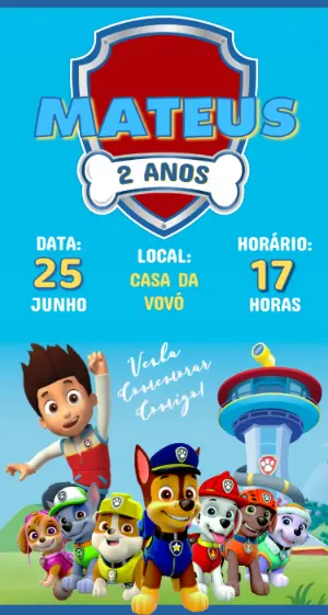 Invito di compleanno Paw Patrol – Statico – Fernando Martins