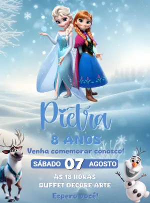 Convite Aniversário Frozen com Personagens para Editar Online