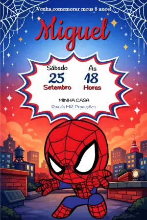 Convite de Aniversário Homem-Aranha Chibi para Editar