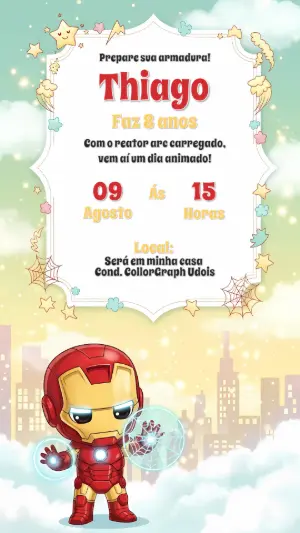 Convite de Aniversário Homem de Ferro para Editar Online
