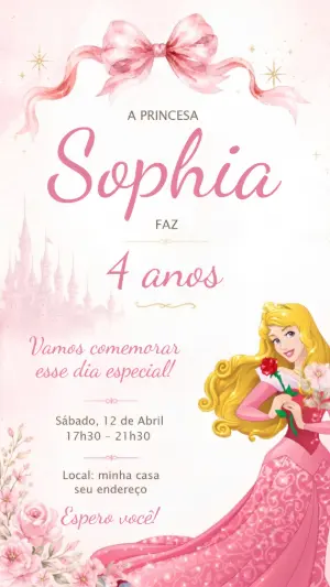 Convite Princesa Aurora Bela Adormecida Editável