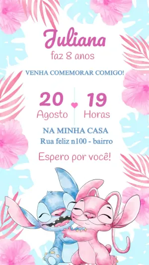 Invitación de cumpleaños Stitch – Estático – Seu Convite Personalizado