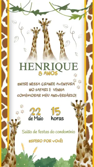 Invito di compleanno Safari – Statico – Arte Coelho Digital
