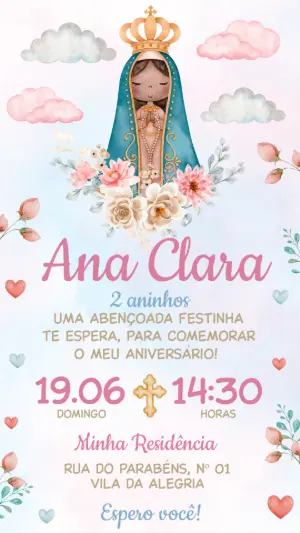 Convite Aniversário Infantil Nossa Senhora Aparecida Editável
