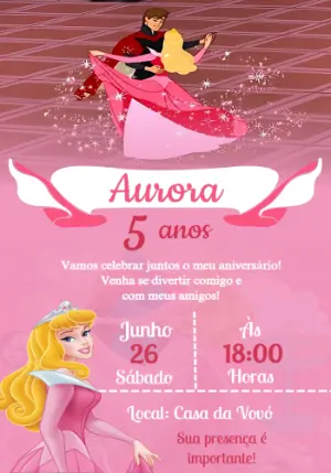 Convite Aniversário Bela Adormecida para Editar Online