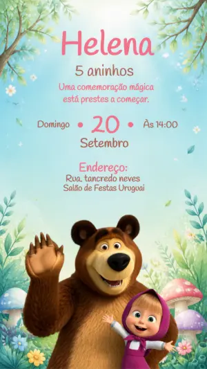 Convite de Aniversário Masha e o Urso para Editar Online
