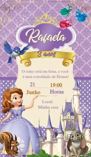 Convite de Aniversário Princesa Sofia para Editar Online