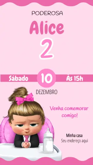 Convite de Aniversário Poderosa Chefinha Rosa para Editar