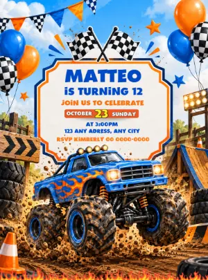 Monster Truck Birthday Invitation | Editable Template