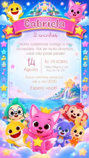 Convite de Aniversário Pinkfong e Baby Shark para Editar