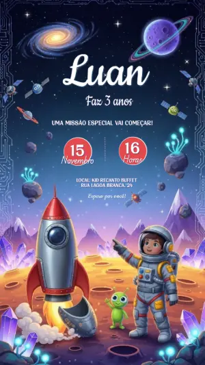 Convite Aniversário Infantil Astronauta Editável Online