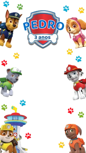 Moldura Aniversário Patrulha Canina com Personagens para Editar