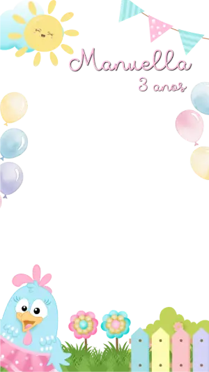 Moldura de Aniversário Infantil Galinha Fofa para Editar
