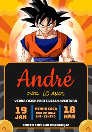 Convite de Aniversário Dragon Ball Z com Goku para Editar