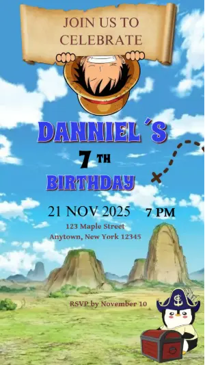 Animated One Piece Pirate Birthday Video Invitation to Edit