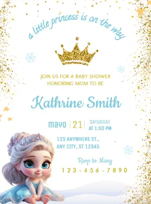 Winter Princess Baby Shower Invitation Editable Template
