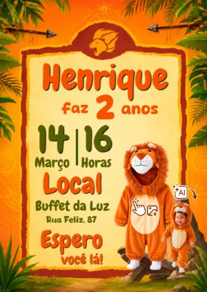 Convite Aniversário Leão: Faça seu filho virar um leãozinho com IA!
