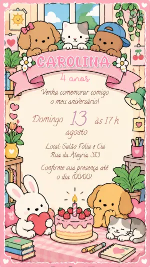 Convite de Aniversário Infantil Estilo Bobbie Goods para Editar