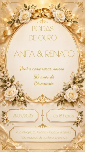Convite Digital Bodas de Ouro 50 Anos Elegante para Editar