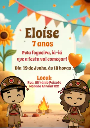 Convite Aniversário Festa Junina com Bonecos para Editar Online