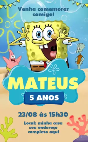 Convite de Aniversário Bob Esponja Editável