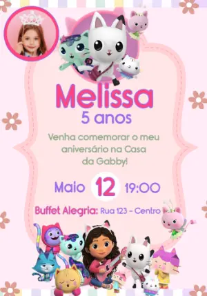 Convite A Casa da Gabby com Foto | Modelo de Aniversário Editável