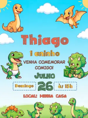 Invitación de cumpleaños Dinosaurio – Estático – Alegria no ar
