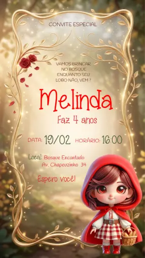 Convite de Aniversário Chapeuzinho Vermelho Editável Online