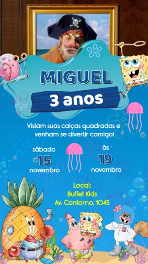 Convite Animado Aniversário Bob Esponja para Editar Online