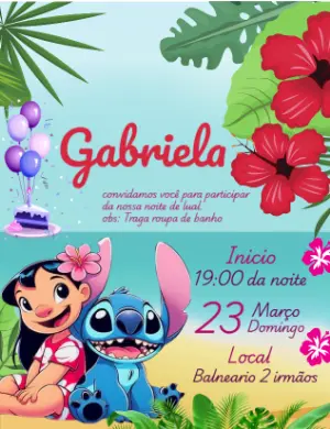 Convite Aniversário Lilo & Stitch Tropical para Editar Online