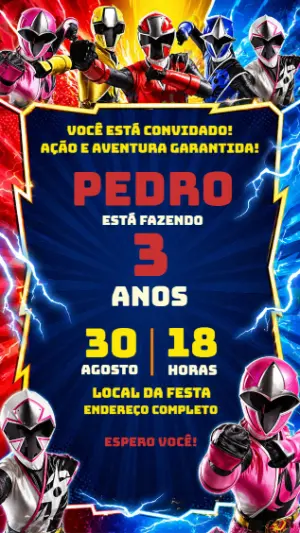 Convite de Aniversário Power Rangers Ninja Steel para Editar