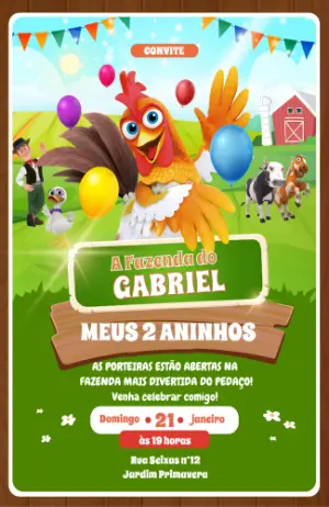 Convite de Aniversário Fazenda do Zenon Colorido para Editar