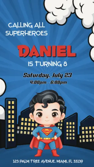 Editable Superhero Birthday Invitation Template for Boys