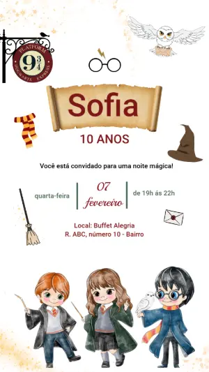 Convite Digital Mágico Tema Harry Potter Editável