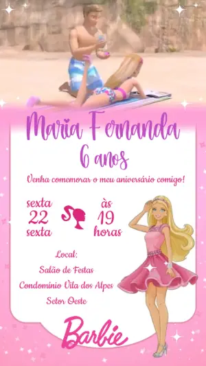 Convite Animado Aniversário Barbie para Editar Online