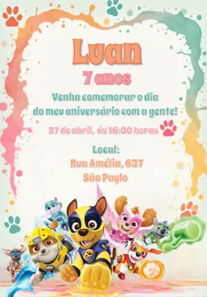 Invito di compleanno Paw Patrol – Statico – Convites Digitais Exclusivos